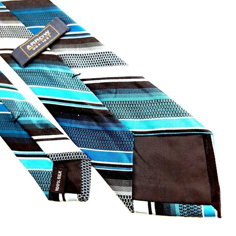 Arrow Woven‎ Teal White Gray Black Striped Silk Tie